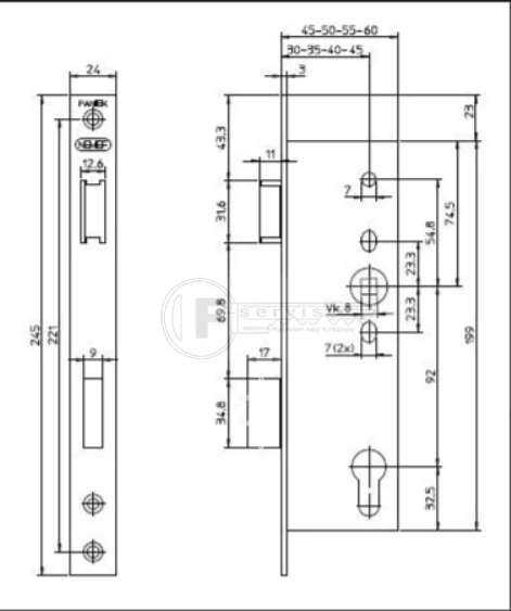 Nemef 9670/30, klika/klika, panikový (typ D), pravý